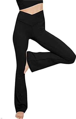 Glacspyg Damen Hose Schlaghose V-Taille Bootcut Sporthose Freizeithose Jogginghosen für Fitness Schwarz S