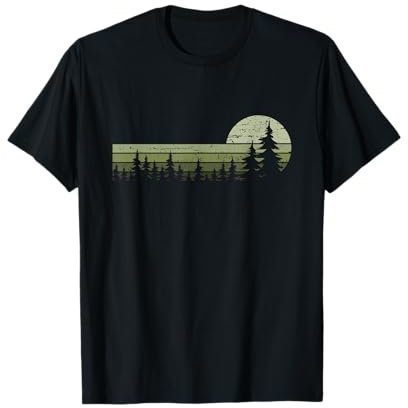 Wald Bäume Natur Wandern Naturliebhaber Vintage Klassisch Natur Wildnis T-Shirt Schwarz Klein EU Klein M 16.5 Rundhals-Ausschnitt Kurzarm Damen Naturfreunde Wanderer
