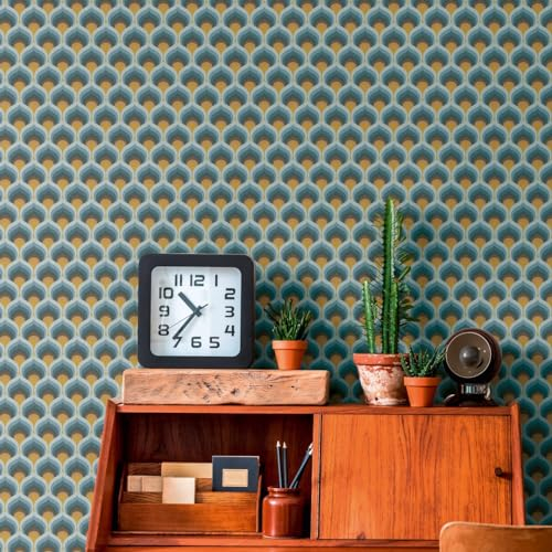 A.S. Création Retro-Tapete 70er Jahre 0,53 x 8,5 m -Tapete-Vintage Grafik-Muster in Blau, Braun, Gelb - Vliestapete Retro Chic Made in Germany - 395383