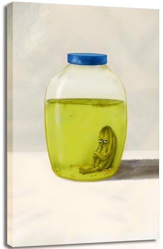 Lustiges Wandkunstposter für die Küche, grüne Gurke im Glas, Leinwand-Wanddekor, Gemälde, humorvolle, eklektische Bilder für Wohnzimmer, Esszimmer, 30,5 x 40,6 cm, ungerahmt