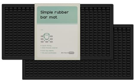 Lot de 2 tapis de bar, tapis de séchage, outils de bar, tapis de bar à cocktail noir, 15 x 27 cm, convient pour bar, camping en plein air, tapis de bar à domicile