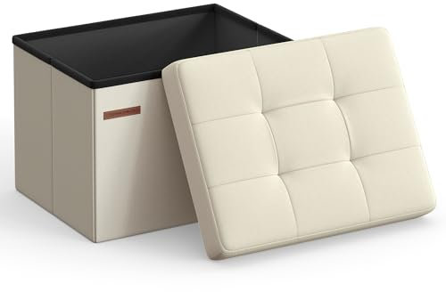 SONGMICS Mazie Collection – Kleiner faltbarer Ottomane, Fußstützen-Hocker, 31,8 x 40,6 x 31,8 cm, 129,7 kg Tragkraft, für Wohnzimmer, Schlafzimmer, Heimbüro, Wohnheim, Cremeweiß ULSF102W01