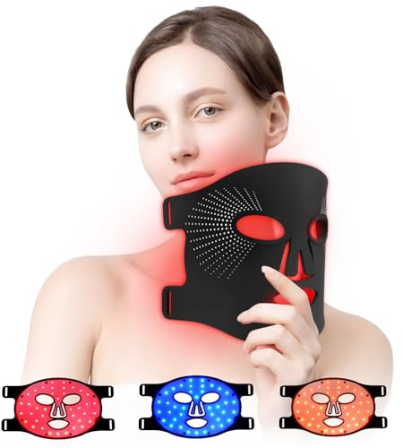 USUIELIGHT LED Gesichtsmaske Lichttherapie, 3 Farben LED Maske Gesicht mit Rotlichttherapie für Alle Hauttypen Gesichtspflege Heimgebrauch Reisender Einsatz Schwarz
