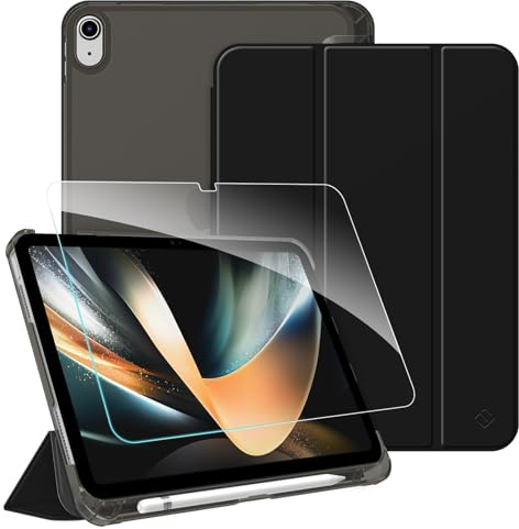 Fintie Hülle für iPad 11. Generation 2025 11 Zoll, iPad 10. Generation 2022 10.9 Zoll mit Schutzfolie - ultradünne leichte transparenter Rückseite Schutzhülle Case Cover mit Stifthalter, Schwarz