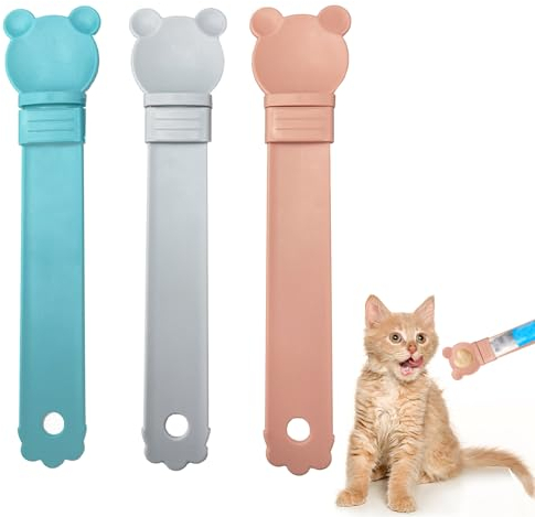 UTXN 3 Pcs Cat Treat Squeeze Feeder - Cat Strip Squeeze Spoon for Wet Food & Treats (Blue/Pink/Grey)