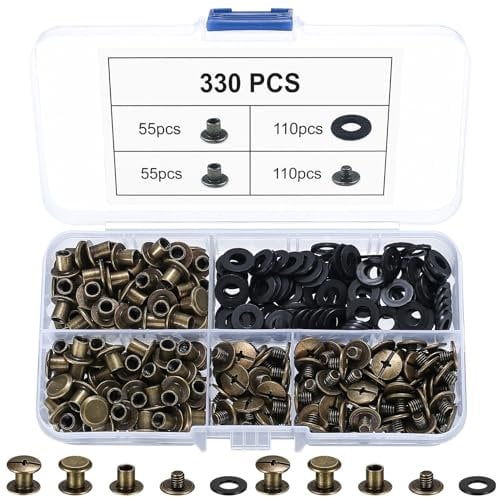 330 Pz Set Viti Chicago, Viti da Rilegatura, Viti per Rilegatura Chicago, Rivetti a Vite per Rilegatura Libri a Testa Piatta a Croce, Chiusure a Bottone Rivetti Chicago per Rilegatura Libri Pelle