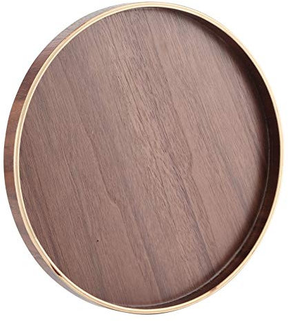 Plateau de Service Alimentaire Rond en Bois, Robuste, pour Usage Domestique et Hôtel, Assiette de Cuisine Couleur Noyer Noir, 27cm (Disque Couleur Noyer 24 cm)