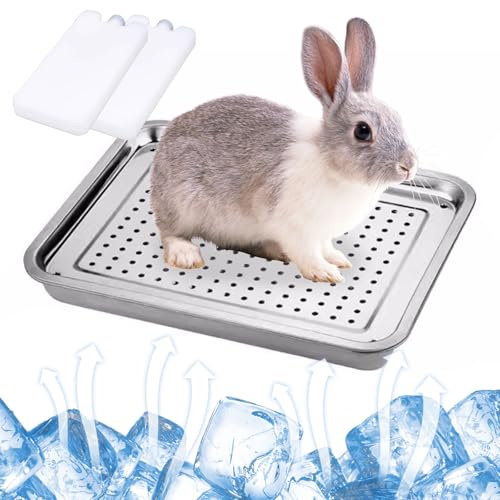 Oncpcare Rabbit Cooling Tray, Ferret Cooling Pad Bunny Pan Box Small Animal Cool Mat for Rabbit Bunny Guinea Pig Ferret, Pet Cool Plate Ice Bed