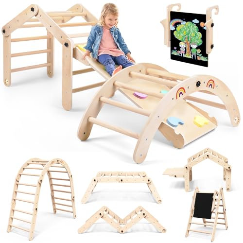 Klettergerüst Indoor | Kletterdreieck | Rutsche | Kletterbogen ab 1 Jahr mit Rutsche Indoor | Klettern Kinder | Indoor Klettergerüst Kinder | Kinderrutsche pikler dreieck(optimierte Version)