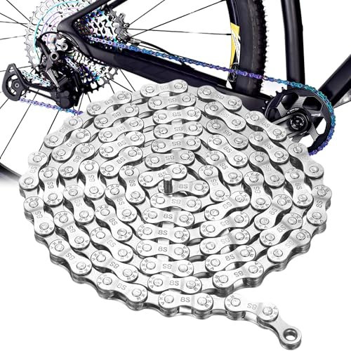 SQAQS 6 7 8 Fach Fahrradkette, Galvanik-Kohlenstoffstahlkette für Rennrad-Mountainbikes, 116 Glieder Kette Fach Fahrrad Kette, Empfindliche, Rainbow MTB Kette 1