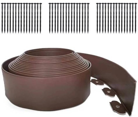 Landschaftseinfassung ohne Graben, 10,2 cm hoch, flexible Garteneinfassung, Rasenkante mit 45 Spikes, Kunststoffeinfassung für Garten, Blumenbeete, Gehweg, Braun