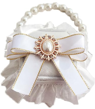 TMTGTS Hund Ringträger Hochzeit XXL Größe Ringbox für Hunde Mit Schleife Perle Deko Abnehmbares Hochzeitshalsband für Hunde Hundehalsband Mit Ringschachtel Für Heiratsantrag Verlobung Hochzeit(12#)
