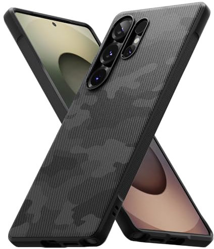 Ringke Onyx Compatibile con Cover Samsung Galaxy S25 Ultra, Custodia Calza Perfettamente Antiscivolo Anti-Impronte Graffio Resistente Stile Militare Antiurto - Camo Black