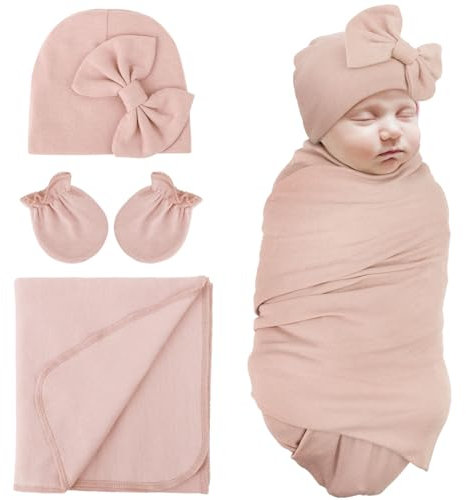 DRESHOW Baby Pucktuch Baby Decke Neugeborenen Swaddle Pucksack mit Baby Fäustlingen Bogen Mütze