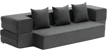 VEVOR 3 in 1 Klappsofa faltbares Schlafsofa mit 3 Kissen & waschbarem Bezug, umwandelbarer Schlafsessel aus 25D Memory Foam, Couch für Wohnzimmer Schlafzimmer, Hellgrau (Twin /1030x1930x225mm)