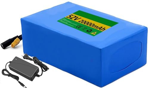 Batterie De Vélo Électrique 52V 15Ah 20Ah Batterie Au Lithium 52V en PVC Étanche De Grande Capacité, Batterie pour Moteur 500W 800W 1000W avec BMS Et avec Chargeur XT60, 52V 20Ah