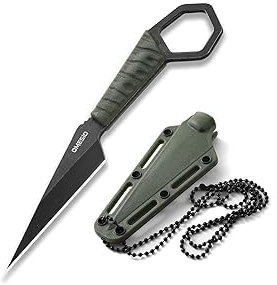 Omesio S-FC17 Cuchillo De Cuello Con Vaina, 5CR13MOV AceroABS Mango EDC Cuchillo De Cuello Para Drop Point Hoja Afilada Fulltang Para Hombres Mujeres, Camping Para Senderismo
