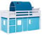 Homestyle4u Hochbett 90x200 blau Kinderbett mit Rausfallschutz Vorhang hellblau Betttunnel Holz Kiefer Massiv Kinderhochbett