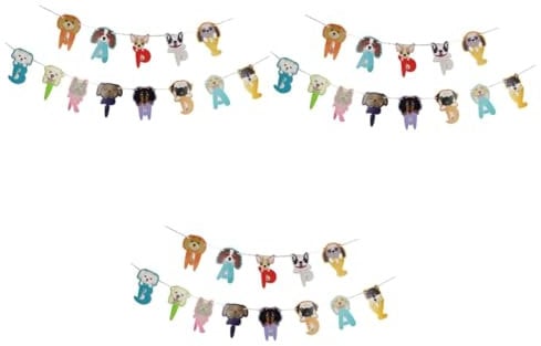 HOMOBABE 3sätze Hundemotiv Geburtstag Banner Deko-set Lustige Hundeparty Dekoration Girlande Für Haustiergeburtstage Einfache Montage Vielseitige Einsatzmöglichkeiten Für Feiern Und