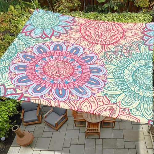 ENEN Sonnensegel Wasserdicht Quadrat Vintage Sonnensegel Balkon Sonnenschutz Schutz Windschutz Schattennetz Camping Reißfest Wetterfest für Garten Terrasse (Nostalgisches Mandala,1.5x1.5m)