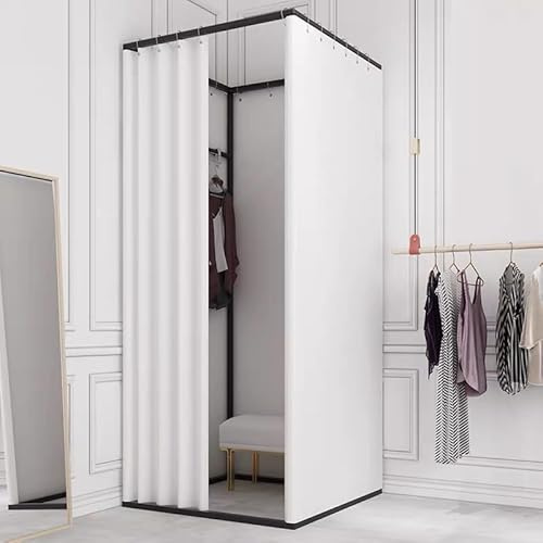 Changing Room for Clothing Store, Mobile Fitting room with shading curtain, Foldable Temporary Privacy Protection dressing Room for Mall, Office, Bedroom, shops (White, 120x120x200 cm)
