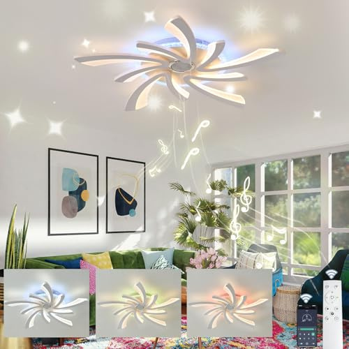 LASANYA Moderne Pusteblume Deckenlampe mit Bluetooth Lautsprecher, Smarte LED Deckenleuchte mit Fernbedienung, Dimmbar RGB Farbwechsel Licht für Wohnzimmer, Schlafzimmer, Lounge