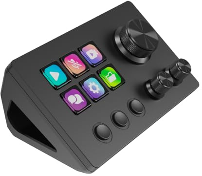 Basicolor N3 Stream Controller Deck: 6 Tasti Macro LCD, 3 Pulsanti & 3 Manopole – Pulsantiera Programmabile per Streaming (YouTube, OBS, Twitch), Creazione Contenuti (Adobe) & Gaming (Mac/PC) - Nero