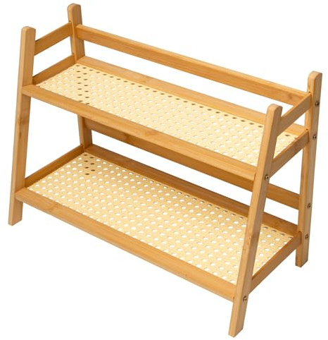 Pilikoll Scaffale Organizzatore per Caffè a 2 Piani (39x29x18cm) | per Cucina Mensola Tavolo, Supporto per Tazza da Caffè, Mensola per Piano Cucina in Bambù, Scaffale Tazze 2 Ripiani
