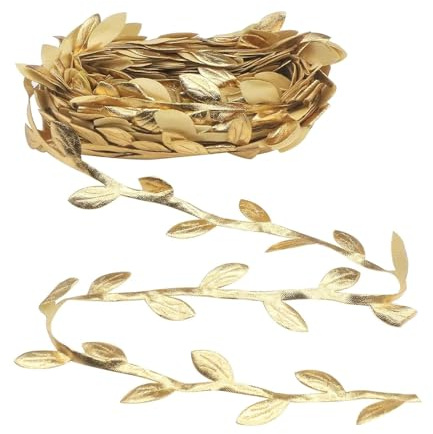 10M Blätter Streifen Geschenkband, Künstlich Blätter Girlande Girlande Blatt Dekoband Golden Ranken Dekoband Goldene Geschenkband Satinband Gold für Hochzeit Büro Küche Garten Party Wanddekoration