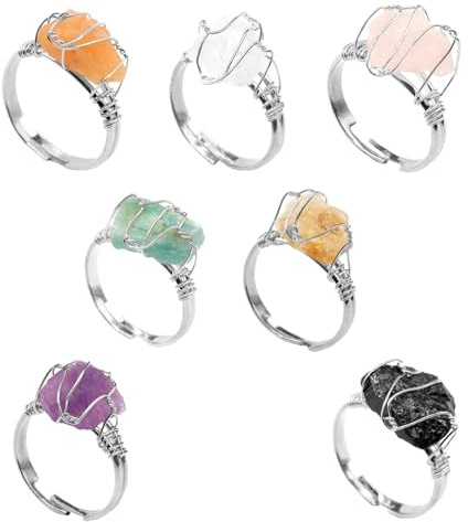 Maitawa 7 Chakra ring damen - galvanisierter Silberdraht Umwickelter ring mit stein für Meditation & Stress, als Geschenk für Feiertage wie Ostern.