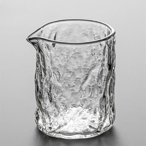 LEEDJUINE Hammered Glass Gongfu Tea Pitcher, 300ml 10.2oz, Transparent Fairness Cup with Spout