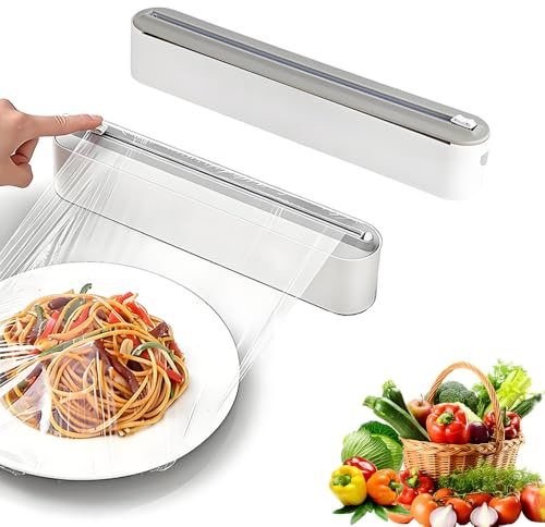 2 Stk Magnetischer Frischhaltefolienspender mit Schneider, Folienschneider mit Cutter für Frischhaltefolie & Alufolie, Alufolienspender und Frischhalte für Küche, Ohne Bohren & Saubere Schnitte (2PCS)