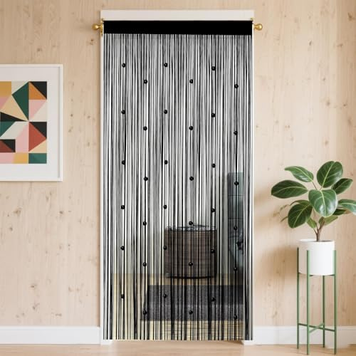 RUQVKWLA Black Beaded Door Curtain, 2 Panels Fly Screens for Doors, String Curtains for Doorways Patio, Fly Screen Beads Door Curtains to Stop Flies, for Doorways Window Decorations Room, 100x200cm