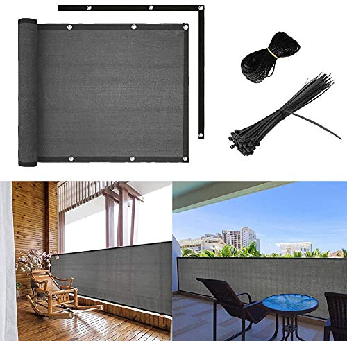 Brise-vue pour balcon - Protection contre le vent - Revêtement de balcon Shsyue résistant aux intempéries - 500 x 90 cm - Toile spéciale en polyéthylène haute densité avec 30 serre-câbles