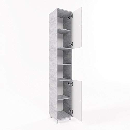 Vicco Badschrank Fynn, Badezimmerhochschrank, Beton/Weiß, 30 x 190 cm