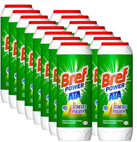 Bref Power ATA Scheuerpulver, 15 x 500g, gegen hartnäckige Verschmutzungen und Kalkablagerungen, problemlos abspülbar