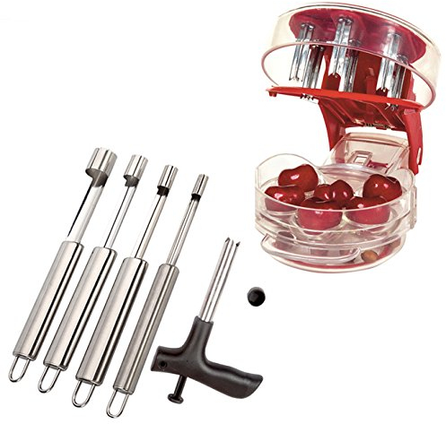 Coralpearl Kirschentsteiner,Cherry Pitter Stoner Entkerner für 6 Kirschen,Kokosnuss Öffner Werkzeug Punch Knife,Früchte Stein Samen Kern Entferner Werkzeug,Obst Corer Seeder Entsteiner,Food Extractor