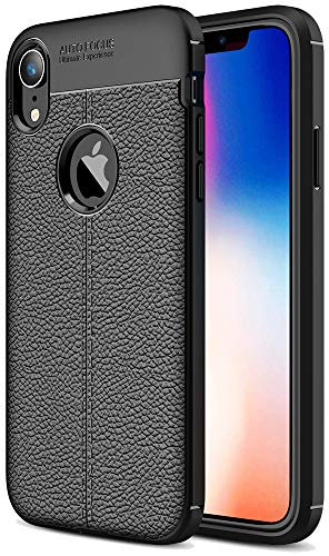 NALIA Design Case kompatibel mit Apple iPhone XR Hülle, Leder Optik Stylische Handyhülle Stoßfeste Silikon Schutzhülle, Slim Phone Backcover Dünne Handy-Tasche Leather Cover Etui Kratzfest - Schwarz
