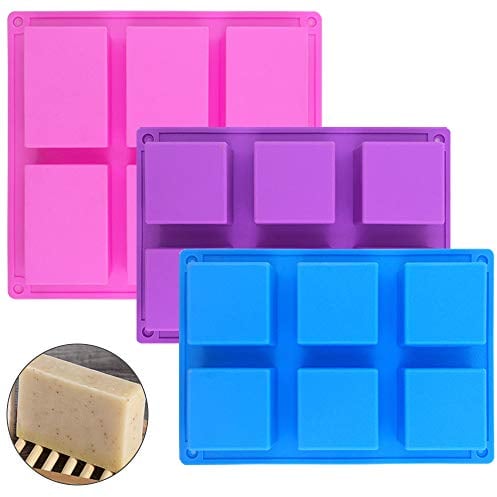 SENHAI 1 Rectangle de pièces & 2 moules à Savon carrés en Silicone, 6 moules à Pain de gâteau,Bonbons au Chocolat Bricolage à la Main - Rose, Bleu, Violet