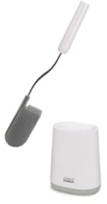 Joseph Joseph Flex Lite - Silikon-Toilettenbürste mit schlankem Haltegriff, flexibler, tropffreier, verstopfungsfreier Kopf, Grau/Weiß