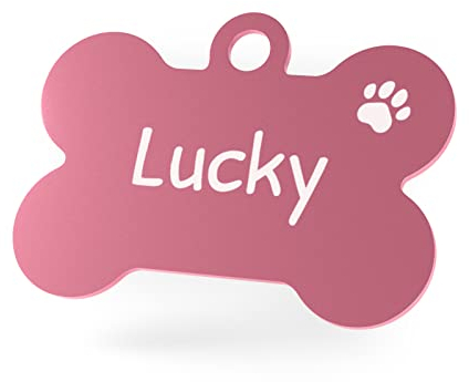 ENGRAVO Hundemarke mit Gravur in Pink 38mm | Knochen Halsbandanhänger personalisiert | Namensschild für Halsband | Anhänger Marke für Hunde, Welpen & Katzen | Dog Tag mit Wunschgravur