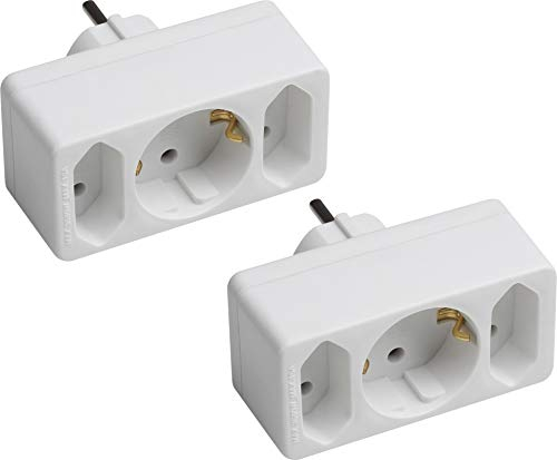 Meister Zwischenstecker 3-fach - 2 Stück im Set - Mit Euro- & Schuko-Steckplatz - weiß - IP20 Innenbereich - Stromsparende Nutzung / Steckdosenadapter / Eurostecker / Schukostecker / 7423600 Weiß
