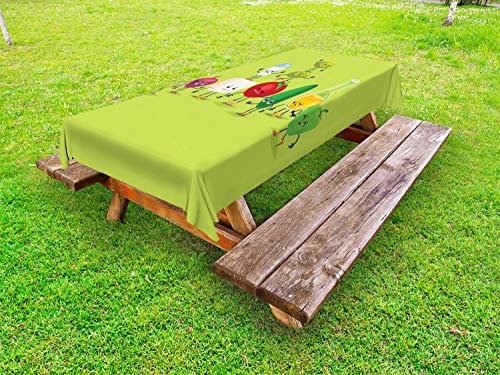 ABAKUHAUS Gemüse Outdoor-Tischdecke, Griechischer Salat Lustig, dekorative waschbare Picknick-Tischdecke, 145 x 305 cm, Mehrfarbig