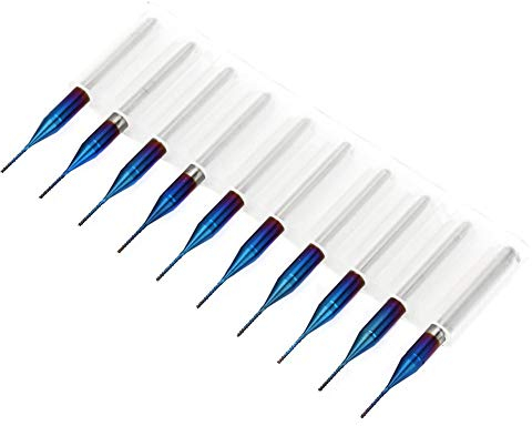 Fafeicy 10 Stück CNC PCB 1/8 Schaftfräser, mit 0,5 mm Schneidkantendurchmesser, Wolframkarbidblau beschichteter Kegel Fräser, zur Verarbeitung von Leiterplatten, Kunststoff, Kupfer (0,5 mm)