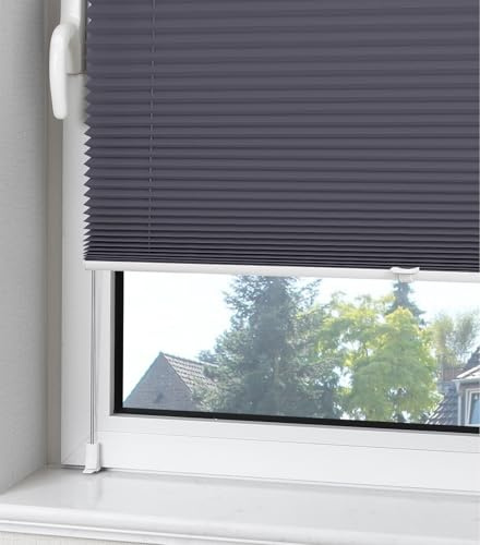 OUBO Plissee Klemmfix ohne Bohren Aluminium-Schienen, Anthrazit 65 x 150cm(BxH), lichtdurchlässig & Blickdicht, Jalousie Faltrollo Innen für Fenster & Tür