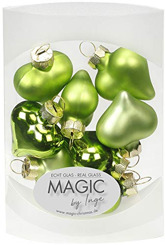 MAGIC 8 STK. Herzen 4cm Glas Weihnachtsschmuck Weihnachtskugeln Weihnachtsdeko Christbaumkugeln Christbaumschmuck (Sparkling Nature grün)