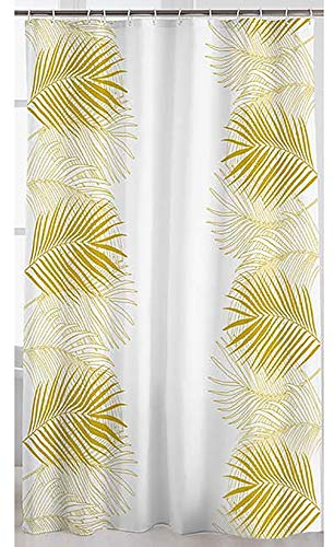 Sanixa Ensemble d'accessoires de salle de bain - Doré/blanc - Avec ressort - Tapis de douche - Poubelle de salle de bain - Distributeur de savon - Verre pour la bouche (rideau de douche)