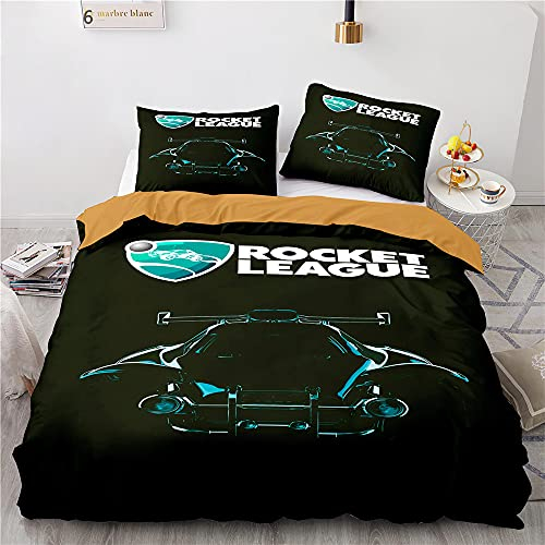 NICHIYOBI Rocket League Bettbezug Bettwäsche Set - Bettbezug und Kissenbezug,Mikrofaser,3D Digital Print dreiteiliger Bettwäsche (14,Single 135x200cm)