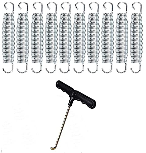ANCLLO Trampolinfedern, robust, verzinkter Stahl, Set mit Trampolin-Feder-T-Haken für Schaukel-Sets, Gewächshaus, Basketballkorb, Schuppen, Vordächer, Zelte, Zäune, 16,5 cm, 10 Stück