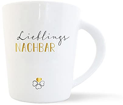 mintkind® Kaffeebecher Lieblings Nachbar | Porzellan Kaffee Becher Tasse Weiß | Geschenk für den besten Nachbarn | Geburtstag, Weihnachten, als Dankeschön & zum Abschied | Geschenkidee Teetasse